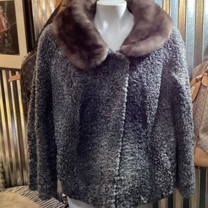 Luxurious vintage curly lamb with silverish mink stand up collar.  Gorgeous